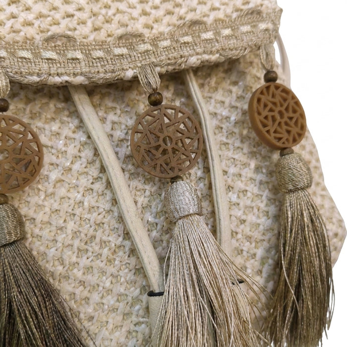 Woven Straw Mini Backpack With Tassel